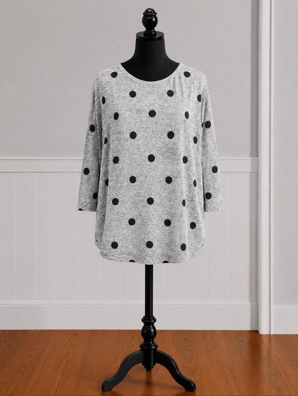 •Olivia Blu Gray Polka Dot Dolman Top
